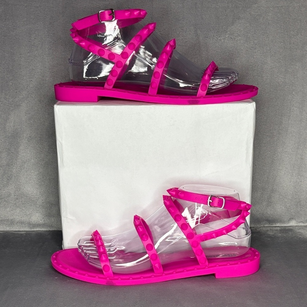 Steve Madden Hot Pink Studded Jelly Sandals Size 8 Barbiecore NWT - Picture 3 of 6